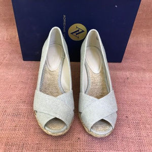 Silver Canvas Wedge Pump